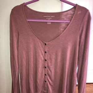 American Eagle Soft & Sexy Knit Button Up T-Shirt
